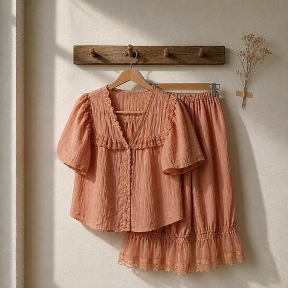 Very J Other - New J Very J 2 Piece Set Bloomer Pants and Lace Trim Top Terracotta Peach Medium